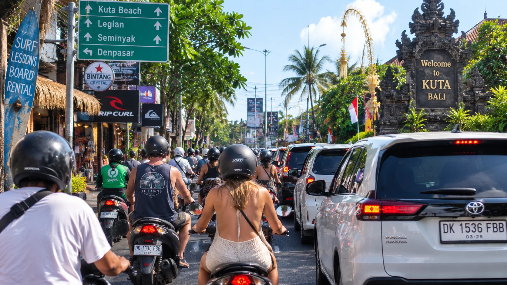 Busy traffic in Kuta, Bali